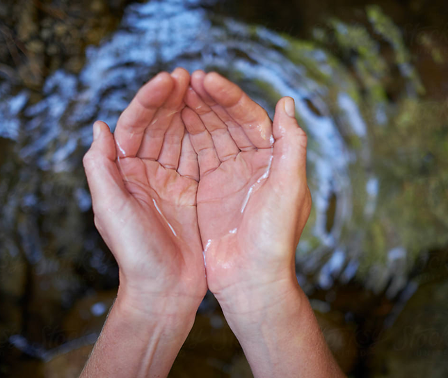 Hands in fresh water
