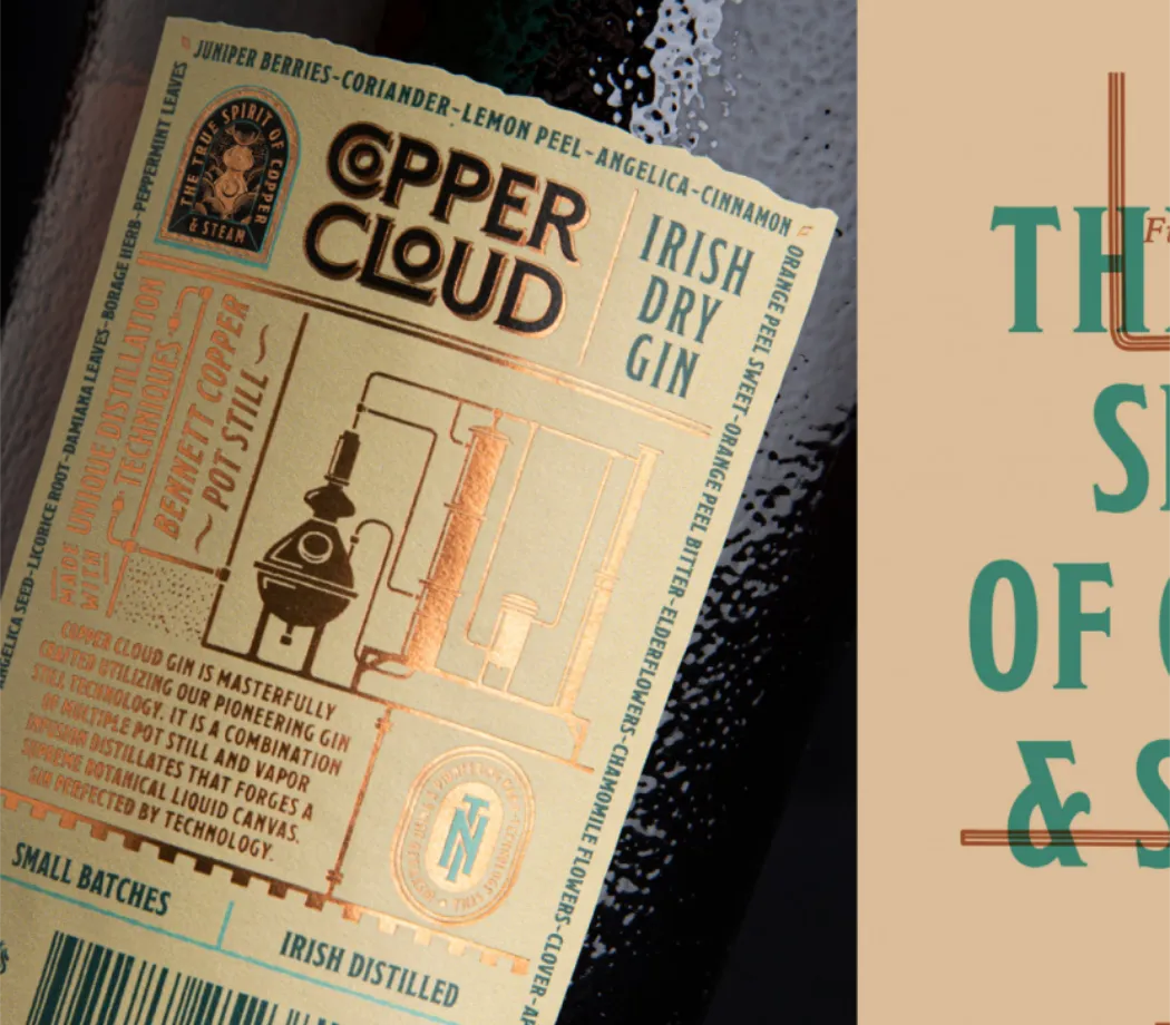 copper loud irish dry gin bottle label