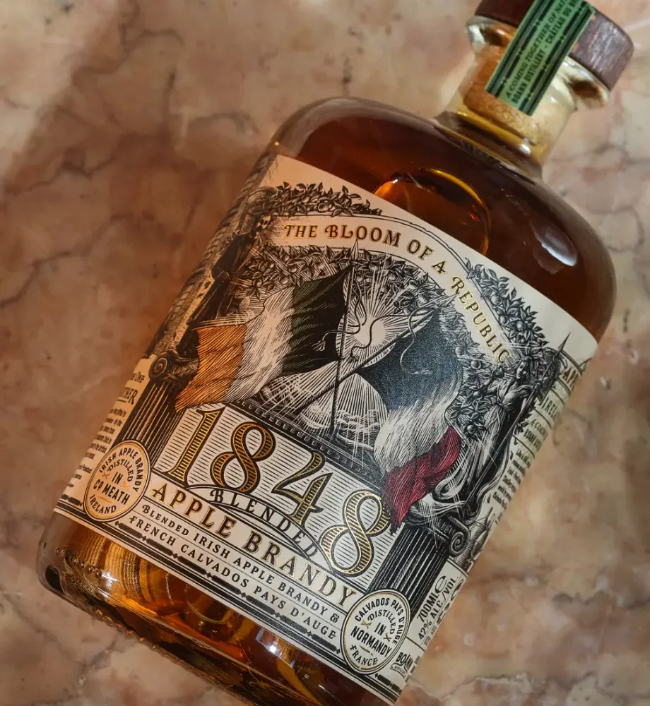 1848 apple brandy bottle angled