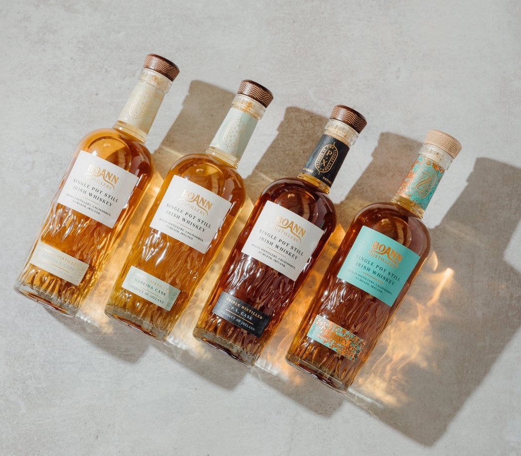 Boann's core Single Pot Still Irish Whiskey range